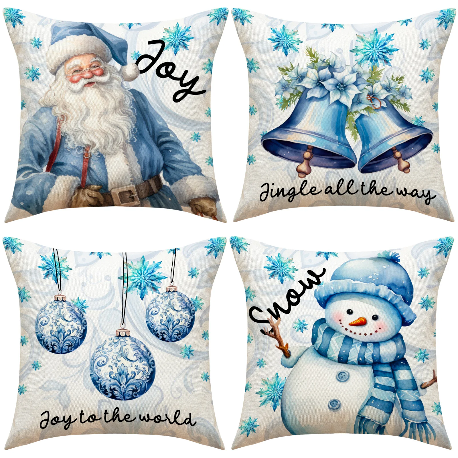 

Christmas Pillowcase Blue Cartoon Santa Claus Snowman Sofa Car Cushion Cover Xmas 2024 New Year Merry Christmas Pillow Case