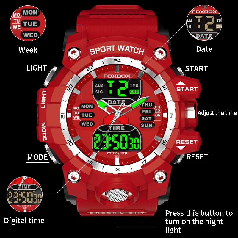 Top Brand LIGE New Watches For Men Waterproof Clock Alarm Dual Display Sport Wristwatch Quartz Digital Military Male Stopwatch