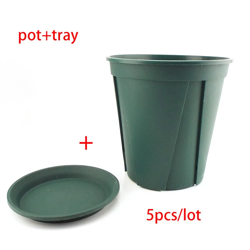 Set of 5 Plastic Garden Planter Pots with Tray