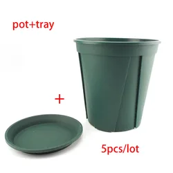 Set of 5 Plastic Garden Planter Pots with Tray - 15cm (Pot and tray)