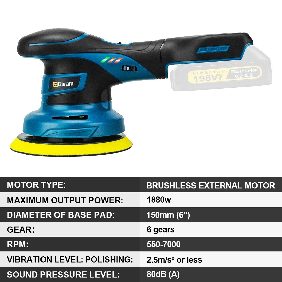Gisam Brushless Car Polisher 6Gears Adjustment Wireless Car Polishing Machine Electric Polish Tool For Makita 18v Battery Pins car polisher cordless car polisher