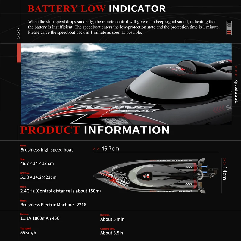 High Speed Electric RC Boat Model Water Speedboat