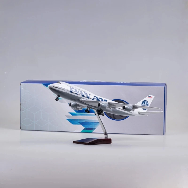 

1/150 Scale 47cm Airplane B747 Aircraft PAN AM Airline Model W Light and Wheel Diecast Resin Plane For Collection Display Toys