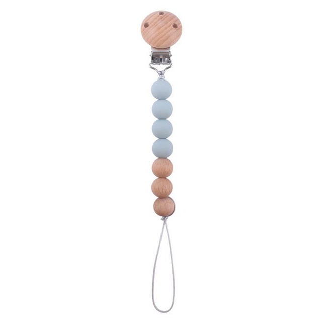 Pacifier Clips Silicone Beads Wooden Ring Pacifier Chain Infant Nipple Appease Soother Chain Clips Dummy Holder Nipple Clip