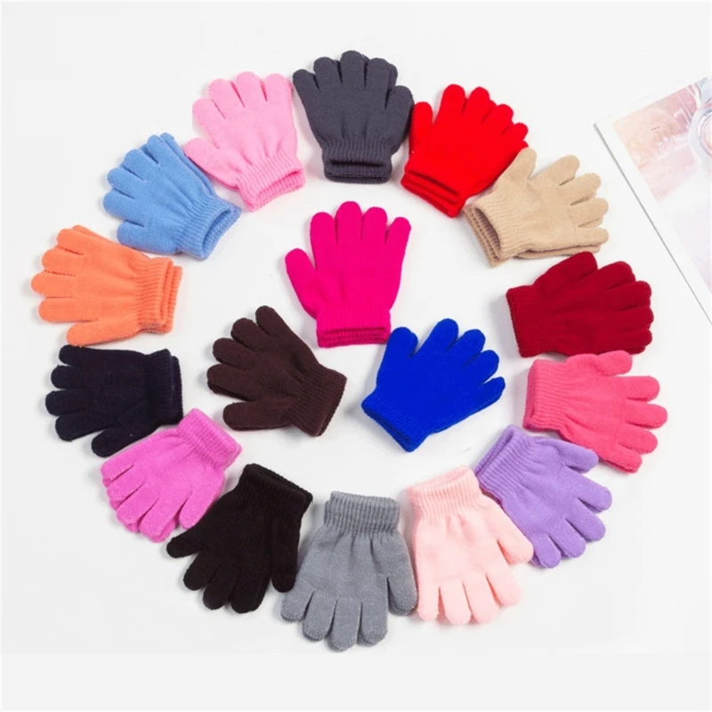 Winter Knitted Children's Gloves Full Finger Boy Girl Glove Warm Thick Kids Gloves Baby Candy Color Cotton Mittens winter gloves baby mittens