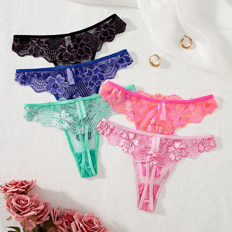 Sexy Lace Women Panties Ladies G-string Perspective Floral Panties Low ...