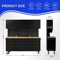 72" Tool Chest Rolling Tool Box 15 Storage Drawers 3 Upper Cabinet Pegboard Large Toolbox with Wheels for Warehouse Basement 2