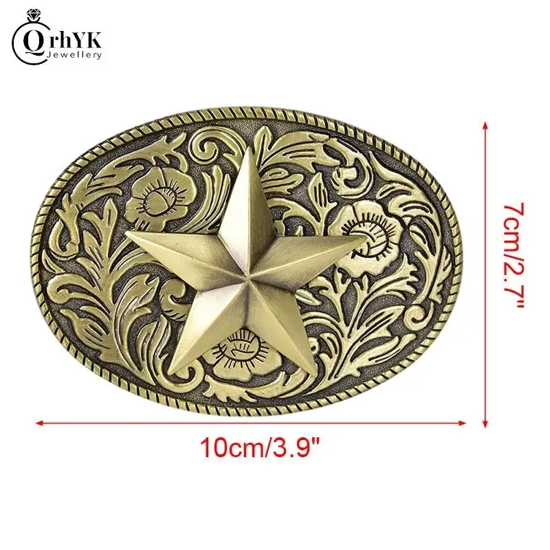 

1PC Metal Pentagram Oval Bronze Western Cowboy Belt Buckle Fashion Mens Buckles Jeans Belt Accessories