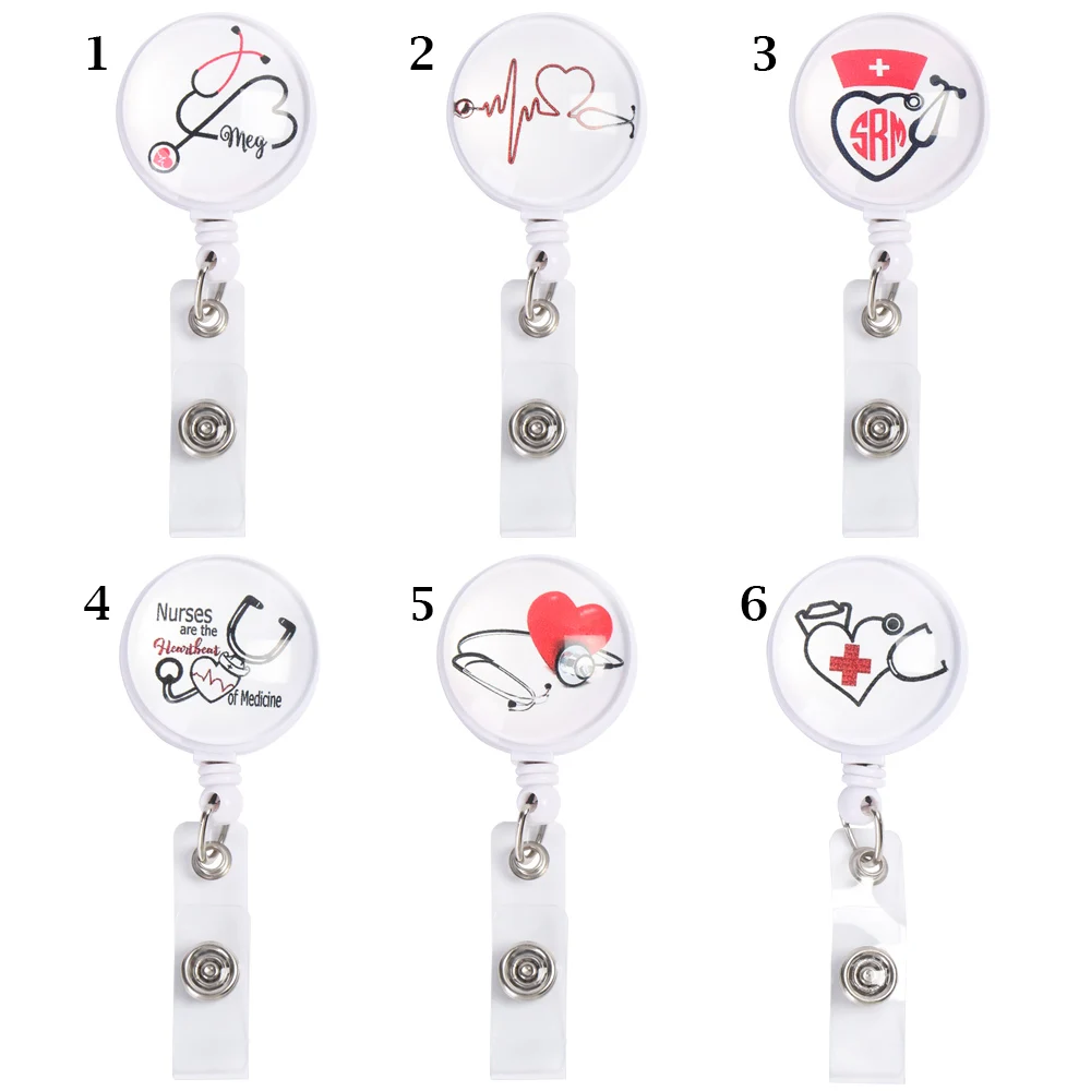 

Heart Stethoscope Pattern Creative Retractable Badge Reel Clip Anti-Lost Clip ID Card Badge Holder for Nurse Doctor Student