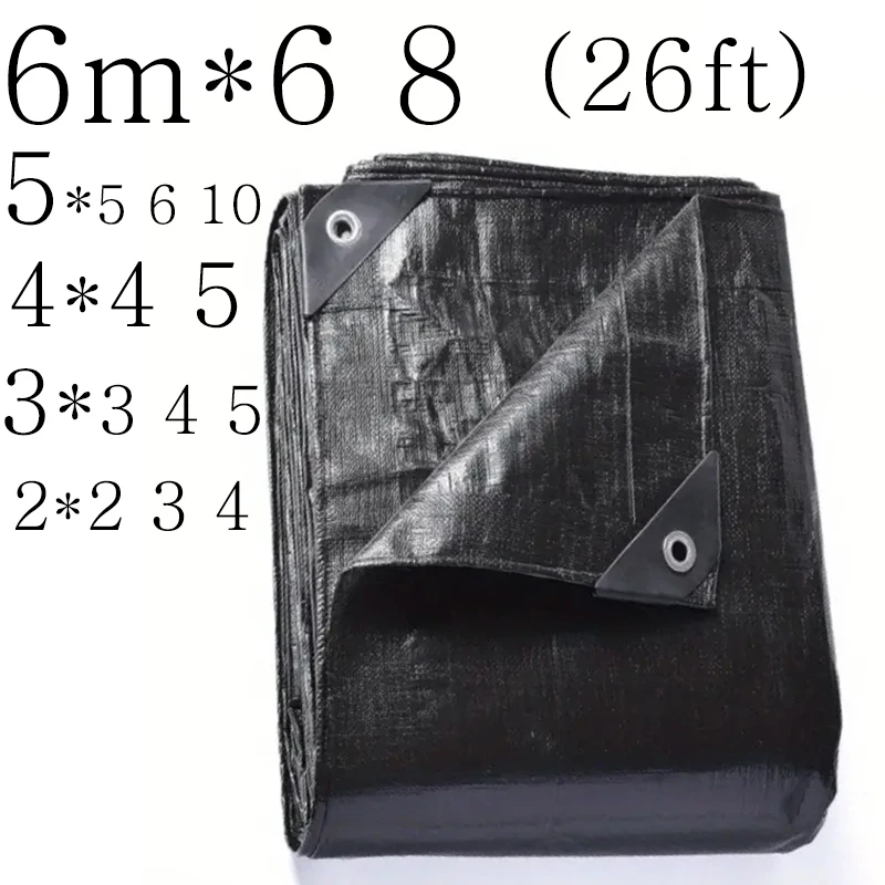 Large Tarp Black 3x5 4x4 5*5 6 8m*8 10 12 15 20 Sun Shade Sail Outdoor Awning Waterproof Tarpaulin Camp Rain Cover Canopy