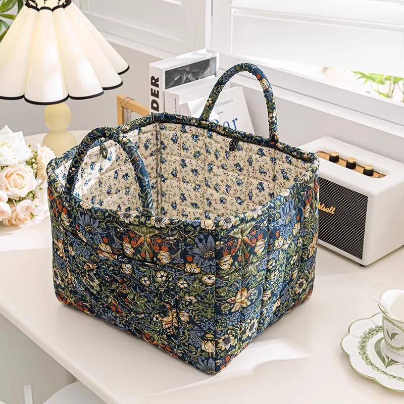 Aufbewahrungsboxen aus Stoff mit Blumenmuster und Griffen, faltbarer Schreibtischkorb, Organizer mit mehreren Fächern für Kleidung, Unterwäsche und Dekoration – Detail 3