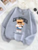 Autumn Winter Womens Pullover California Letter Trend Bear Printing Hoodie Loose Crewneck Warm Fleece Sweatshirt Street Clothing 1