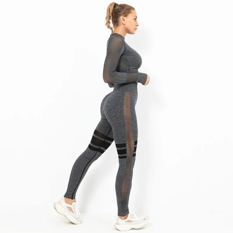 

2022new Yoga Suit Women Tracksuit Seamless Workout Solid Sexy Long Sleeve Elastic Running Leggings Workout Clothes Two-piece Set