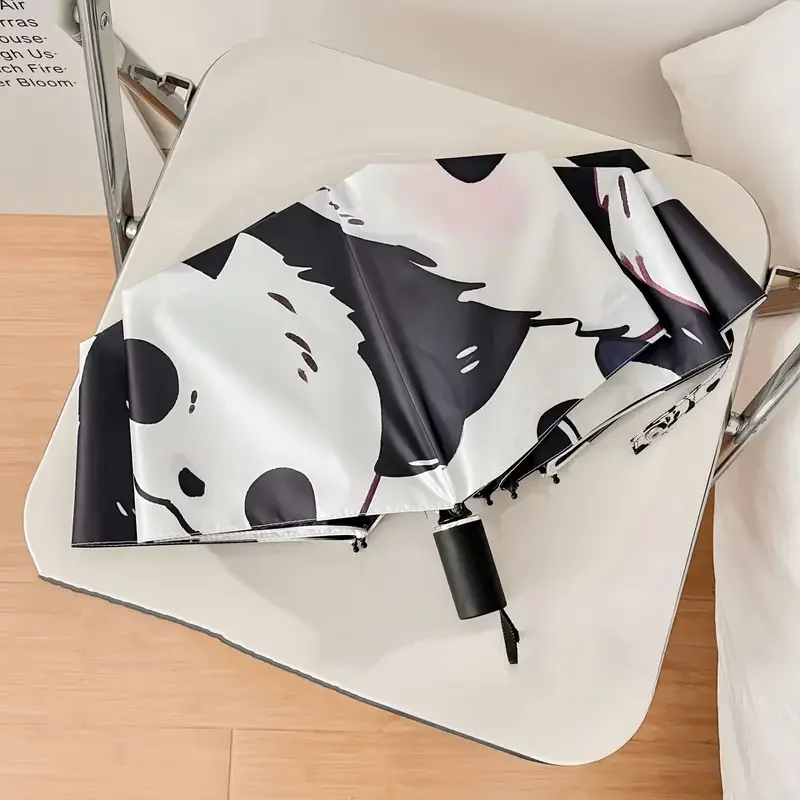 Three fold cute cartoon panda portable folding umbrella women's vinyl sunscreen sun umbrella dual-use umbrella for rain and sun