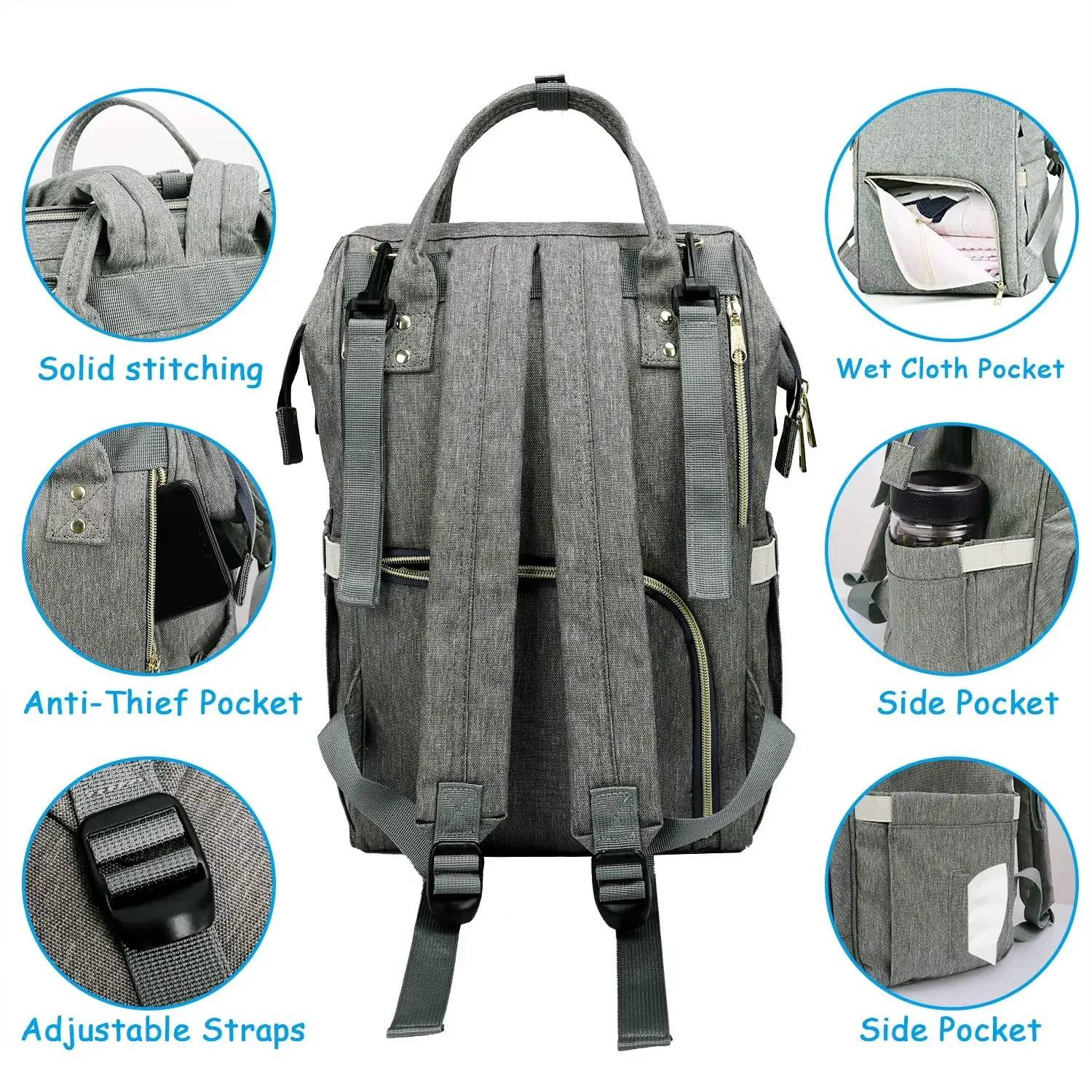Large Capacity Diaper Bag Backpack Waterproof Maternity Bag USB Interface Diaper Bag Maternity Bag Diaper Backpack