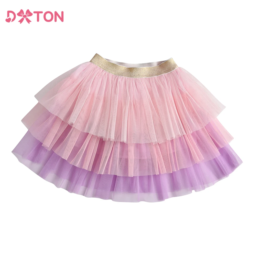 DXTON Baby Girls Mini Skirt Gradient Tulle Patchwork 3 Layered Children Ballet Tutu Skirt Perform Clothing 3-8Y