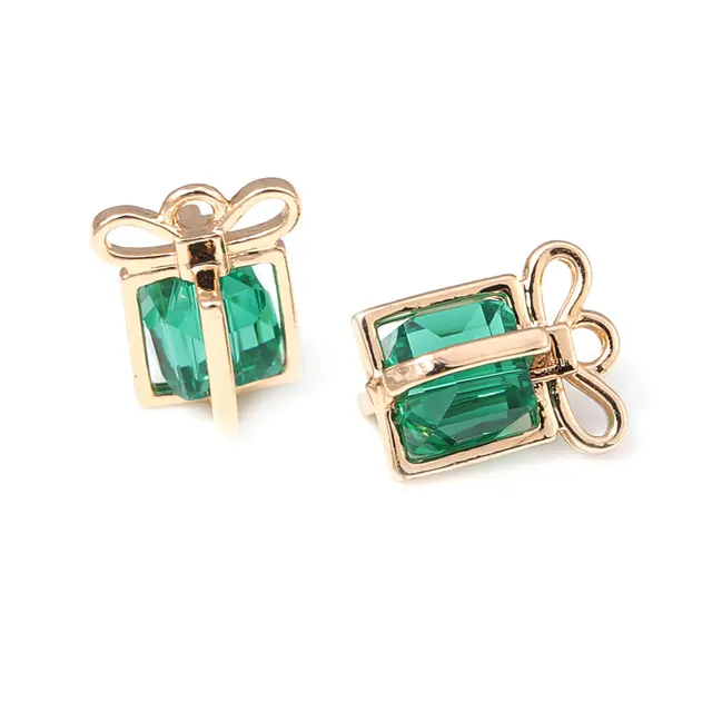 10PCS 18K Gold Color Brass and Glass Gift Box Charms