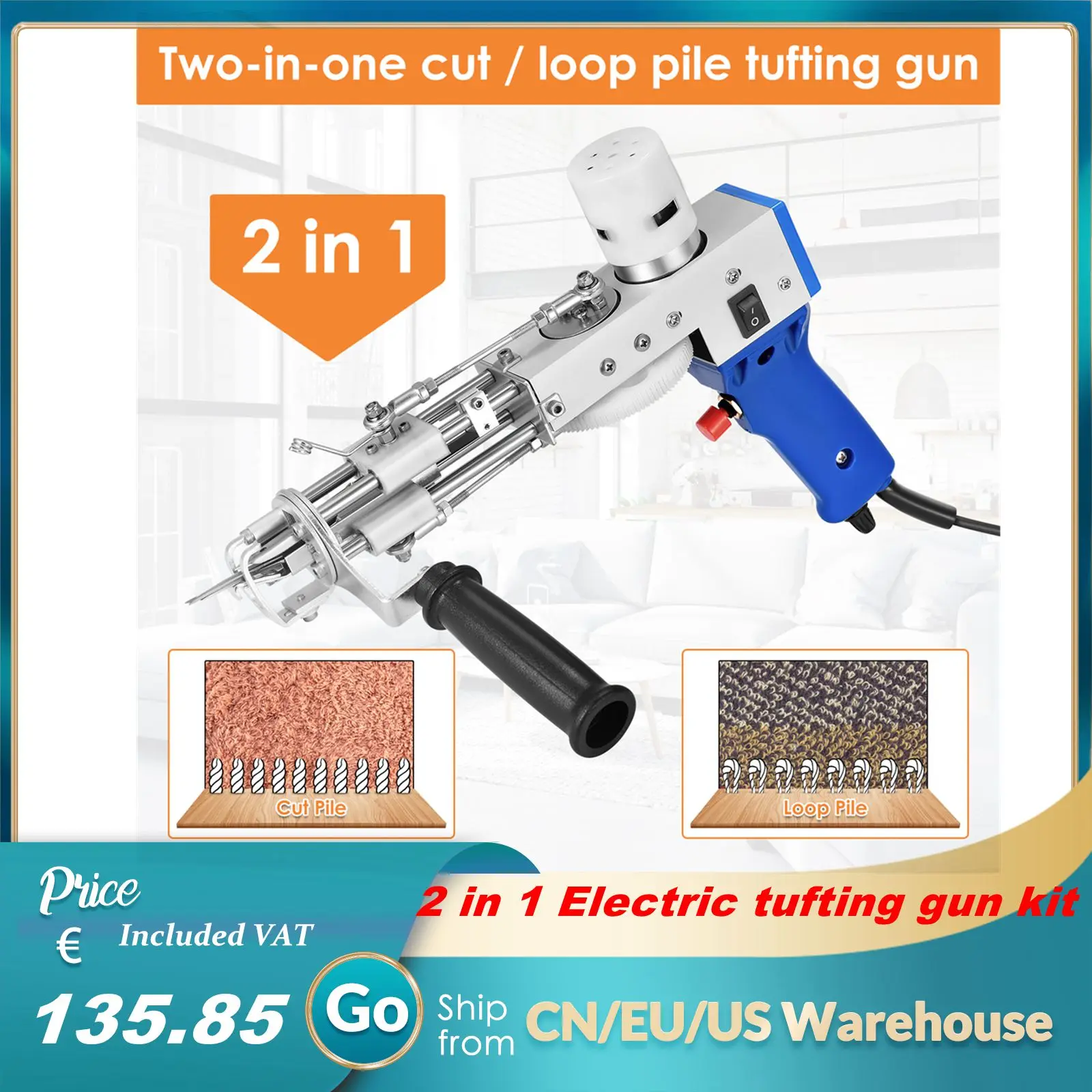 

Electric Carpet Tufting Gun Carpet Weaving Flocking Machines Loop Pile Cut Pile knitting Wool machine Tufting Hand Gun 2 IN1