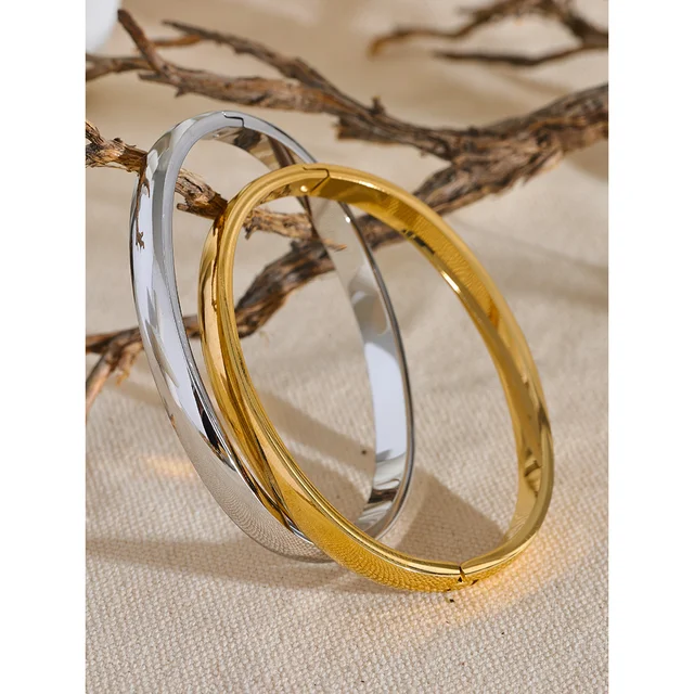 Yhpup 5*60mm High Quality Stainless Steel Round Smooth Bracelet Bangle Minimalist Metal Texture Rust Proof Daily Jewelry Women 5