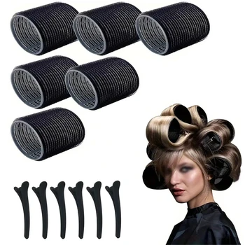 12pcs Ladies Hair Accessories Set (6pc Curling Irons + 6pc Clips) Black Family Hair Curling Tool for Styling Bangs And Daily Out 1