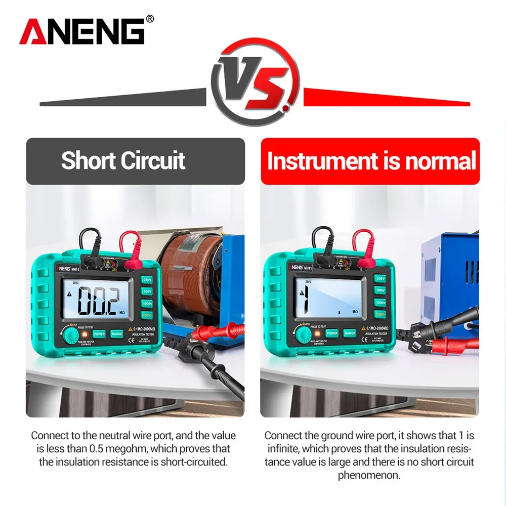 ANENG MH11 Insulation Earth Resistance Tester Digital Ground Resistance Meter Ohm Voltage Tester Megohmmeter Ohmmeter Meter Tool
