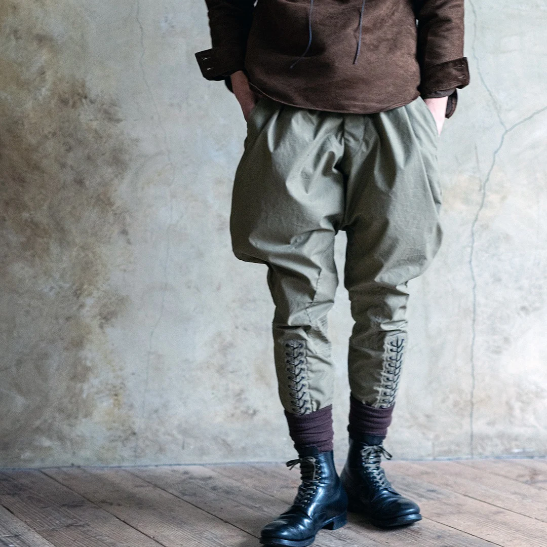 

YANGHAOYUSONG homemade new twill cotton gray-green breeches knight feet 9 points retro casual pants YUTU&MM men's XS XXXL