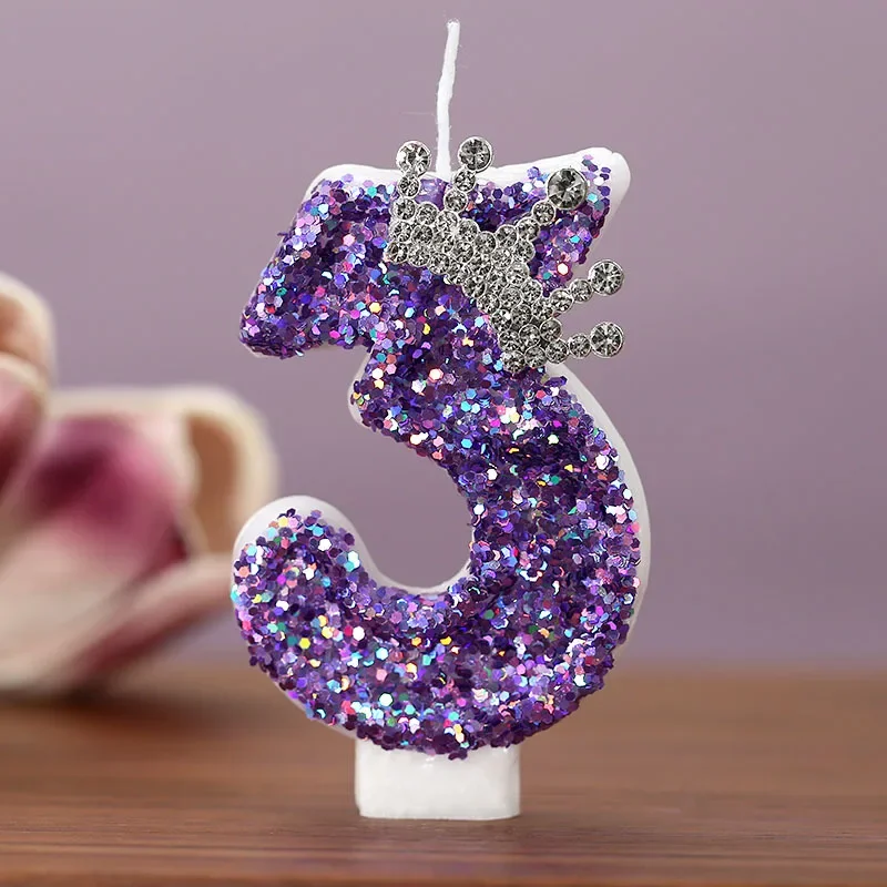 Purple Crown Number Candles 0-9 - Princess Birthday Cake Decoration Candles for Anniversary Party Supplies 4