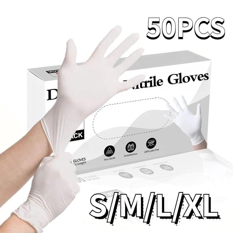50PCS Nitrile Gloves Disposable Household Cleaning Suitable for Food Processing Beauty Hairdressing Disposable Gloves Nitrile Gloves Cleaning Gloves