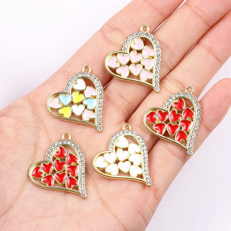 

10Pcs 24*23mm Colourful Small Heart Set Zirconia Love Pendant Sweet Charm for Party Earrings Necklace Making Elegant Accessories