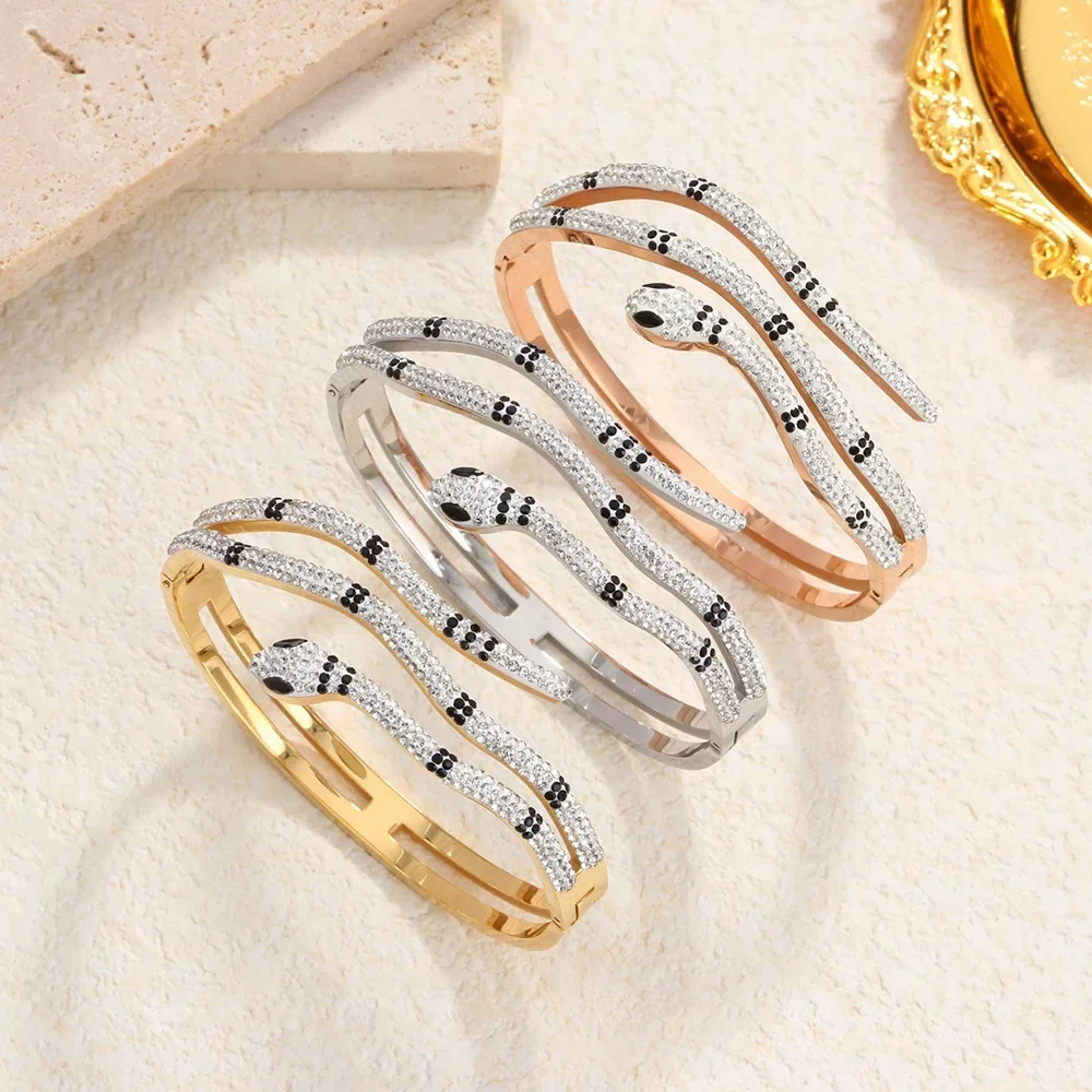 

Модный браслет в форме змеи для женщин, Роскошные Многослойные инкрустированные цирконами браслеты из нержавеющей стали с золотым покрытием, ювелирные изделия, женский подарок