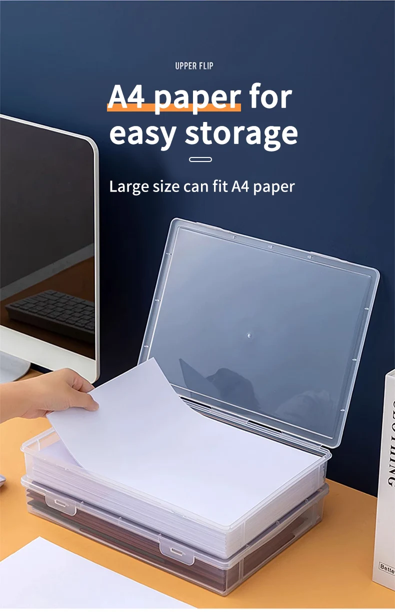Description Picture 5 of itemWORTHBUY  A4 Paper Plastic Storage Box Large Capacity Desktop Organizer Multifunctional Home Office Supplies Storage Case