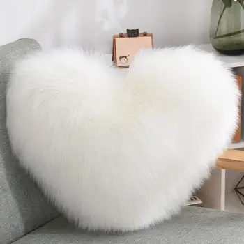 40cm PP Cotton Stuffed Heart Pillow Sofa Decorative Cushion Long Faux Fur Soft Sofa Pillow Cushion Gift Room Decorative Pillow