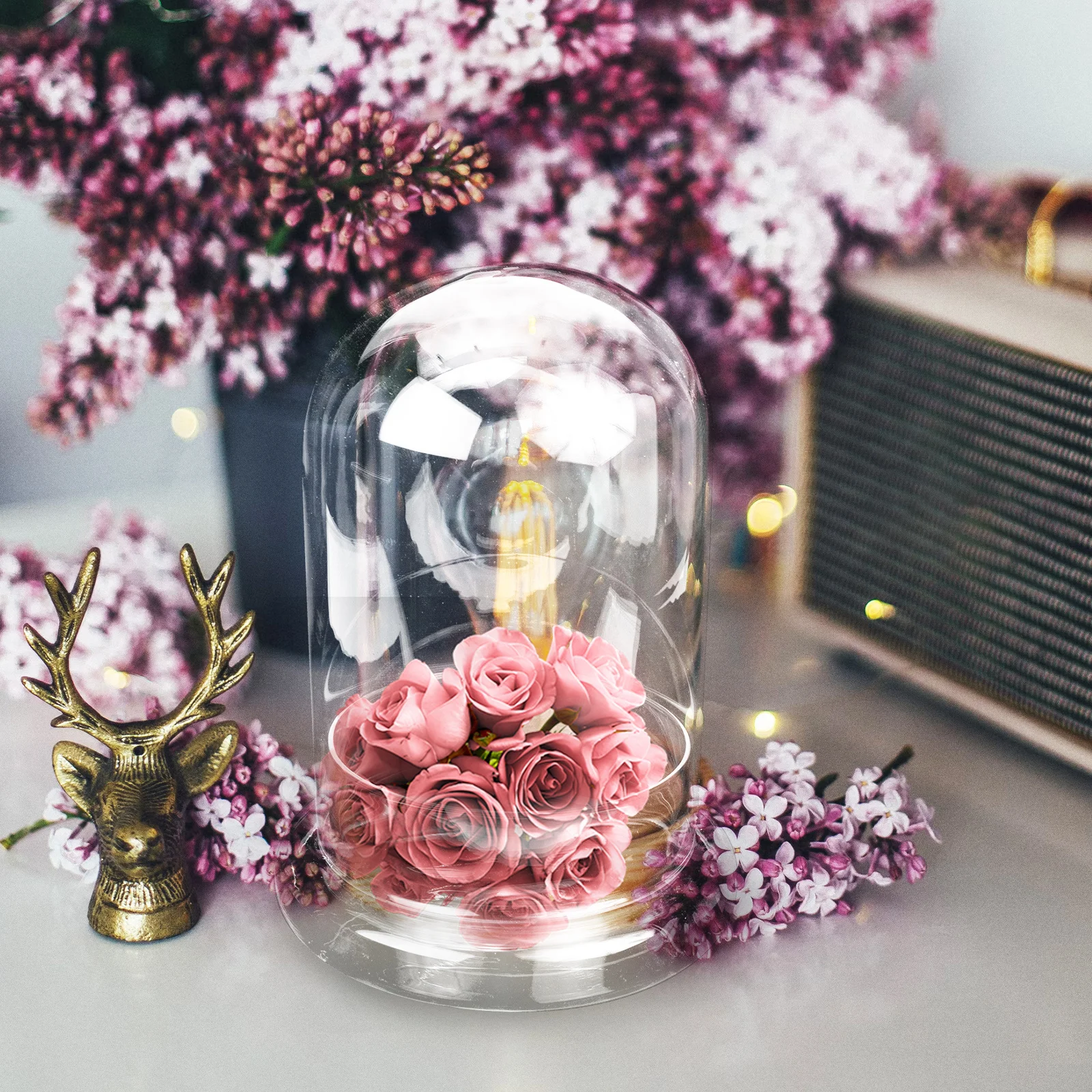 1Set Glass Flower Dome U Shape Display Cover for Artificial Plants Showcase Tabletop Decor Home Wedding Festival