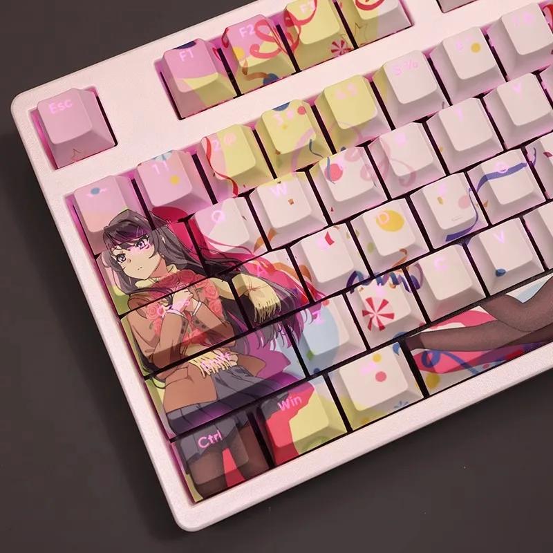 Sakurajima Mai Anime Keycap Pbt Sublimação de Corante Backlit Desenhos Animados Gaming Key Caps para Ansi 61 87 104 108 Chaves Set - Imagem 6