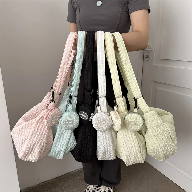 

나일론 크로스백 Fashion Nylon Fabric Crossbody Bag Large Capacity Adjustable Strap Women Solid Color Lightweight Work Shoulder Bag