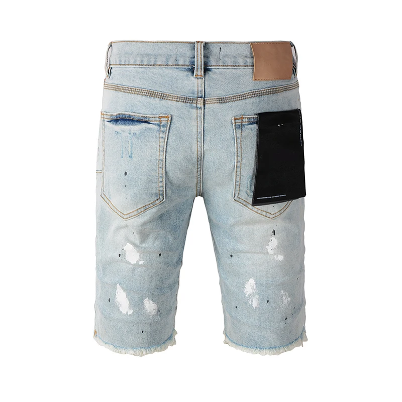Men Jeans Ripped Jeans Ripped Patchwork Jeans High Street Men's Purples Denim Shorts Vintage Do Old Wash Water Light Color Ripped Jeans Straight Pants Streetwear