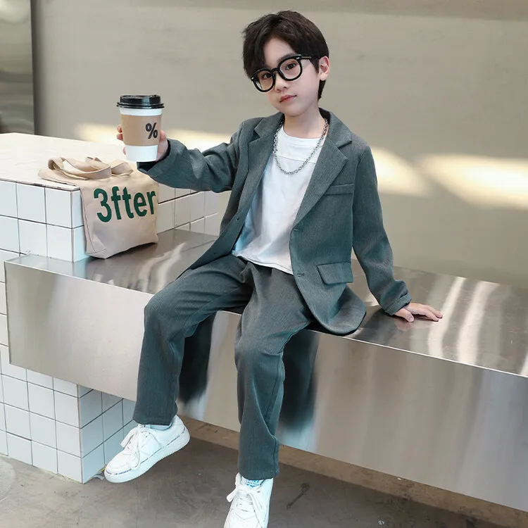 

Children's Set Boys' Spring and Autumn Fashion Suit 2-piece Set Korean Fashion Youth Suit+Pants 5-14Y