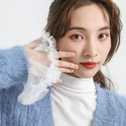 Detachable Cuffs Women Pearl Lace Mesh Fake Flared Sleeves Sun Protection Gloves Fashion Wristband Ruffles Decorative Accessory