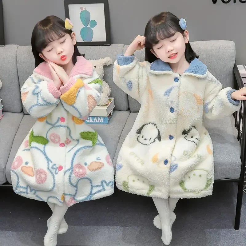 Children's Flannel Nightgown Autumn Winter Cartoon Children's Baby Warm Coral Fleece Pajamas Boys and Girls Bathrobes