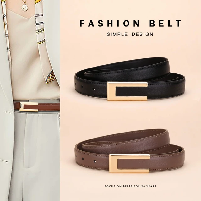 Ceinture en cuir véritable pour femme ; ceinture de taille tendance en peau de vache ; boucle lisse polyvalente ; Ceinture de décoration de robe 2025 pour 1