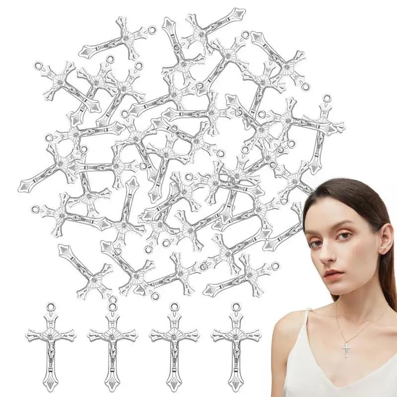 

Antique Silver Crosses Charm 50Pcs Antique Silver Crosses Charm Metal Connector Bead Cross Charm Pendant Jewelry Findings For
