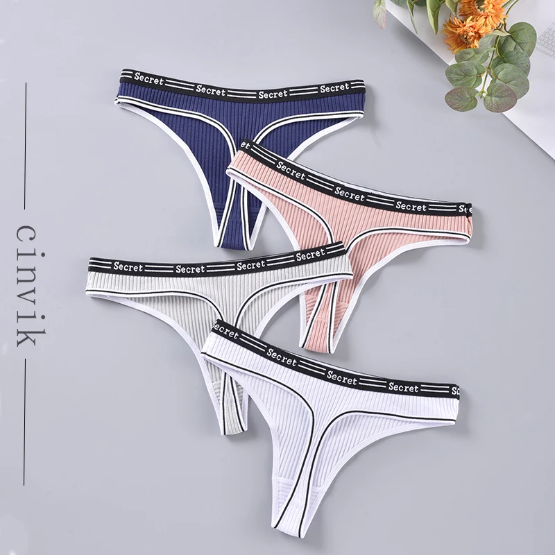 

Women's Sexy Pure Cotton Thong Soft Breathable Women's Underwear Solid Color Low Waisted G-string Belt With Letters For Lingerie