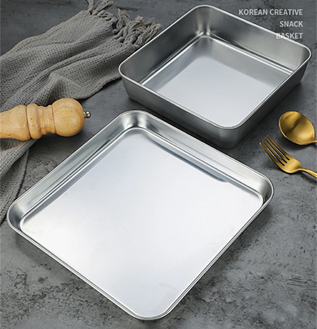 Baking Steel Stainless Pan Tray Rectangular Plate Tray Cookie Dish Sheet Oven Sheet Dessert Plate Fish Pan Oven Trays, Size: 24.5x18.6x2.5cm