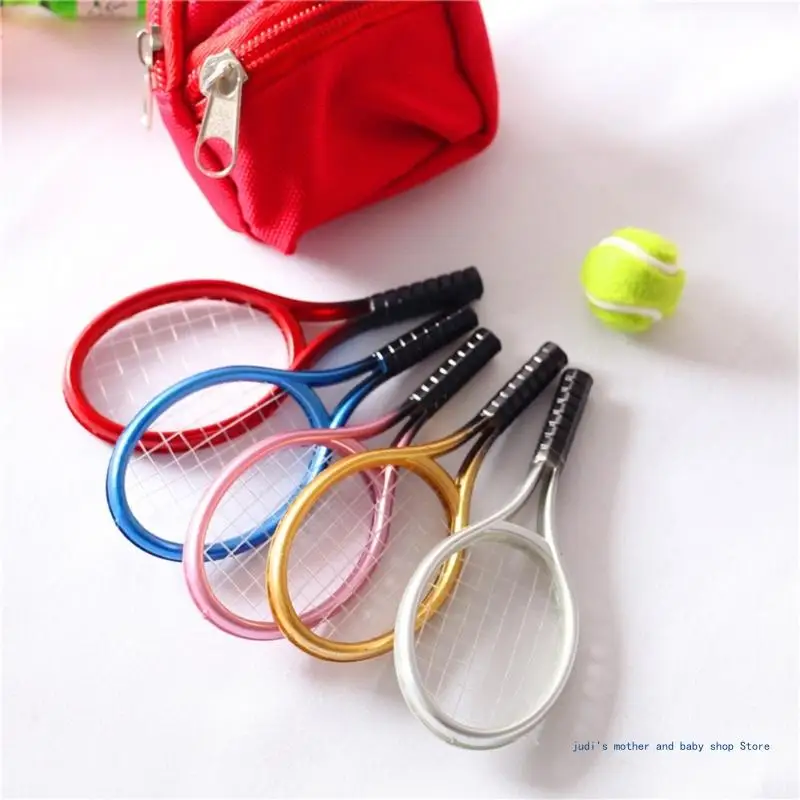 

67JC Baby Doll House Tennis Model Set Mini Simulation Sports Goods Outdoor Miniature Model Kit Include 1x Tennis 1x Racket