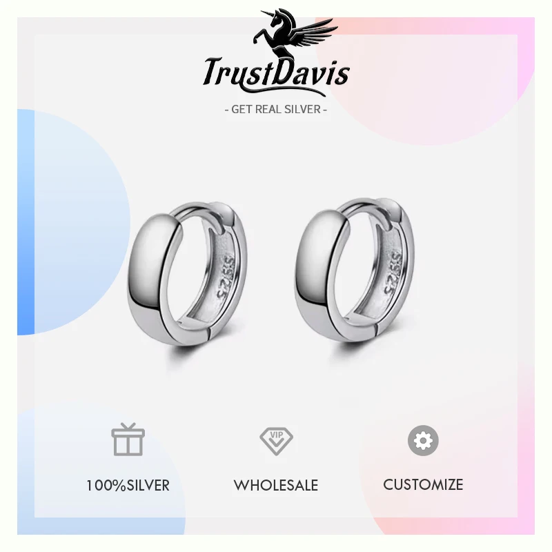 TrustDavis 925 Sterling Silver Hoop Earrings Cute Neat Gift For Girls/Boys Fine Jewelry Accessory Party Gift DA1417 silver hoop earrings silver earrings hoop earrings