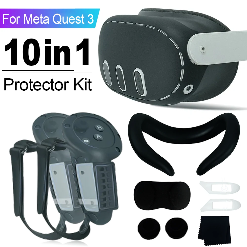 

10-In-1 Adjustable Silicone Protector Kit For Meta Quest 3 Comfortable Head Strap Case VR Protective Cover For Meta Quest3