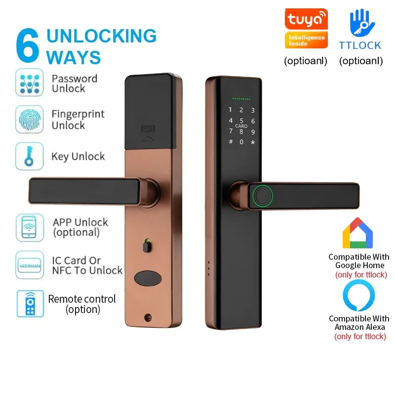 

Tuya WIFI Smart Door Lock Fingerprint Password IC Card NFC APP Key Remote Unlock Electronic Lock TTlock Work with Google Alexa