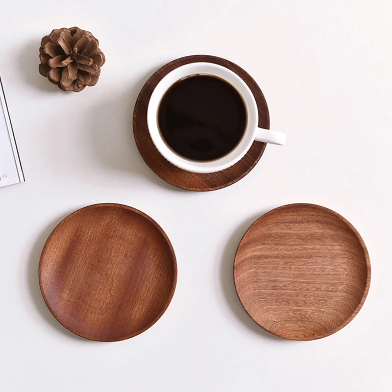 

Solid Wood Round Dessert Plate Tableware Japanese-style Wooden Tray Snack Plate Dried Fruit Plate Walnut Color Wooden Plate