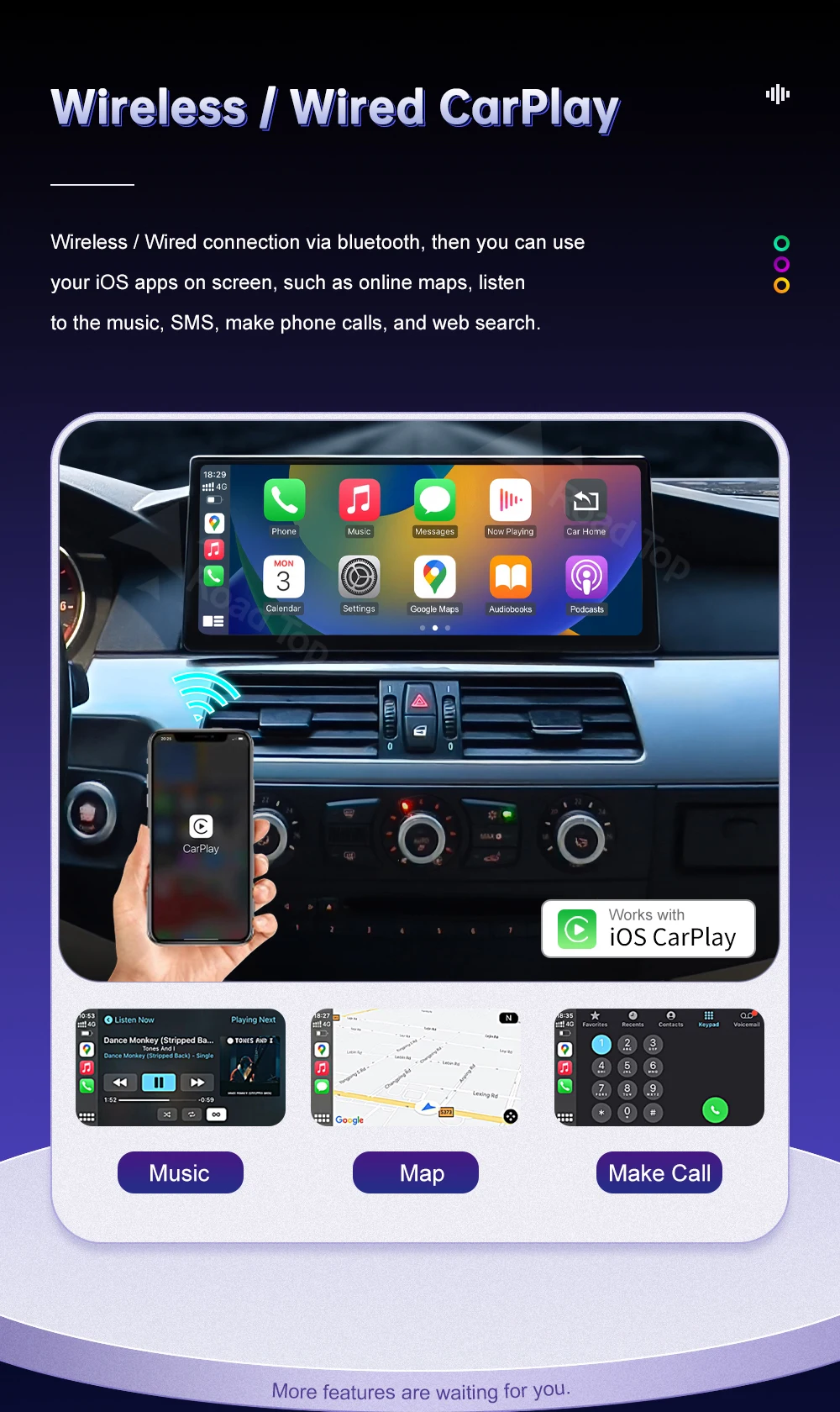 12,3-Zoll-Ultra-Thin-Bildschirm für BMW 5er E60 E61 3er E90 E91 E92 E93 CCC/CIC Wireless Carplay Multimedia-Monitor-Radio fürs Auto – Detail 10