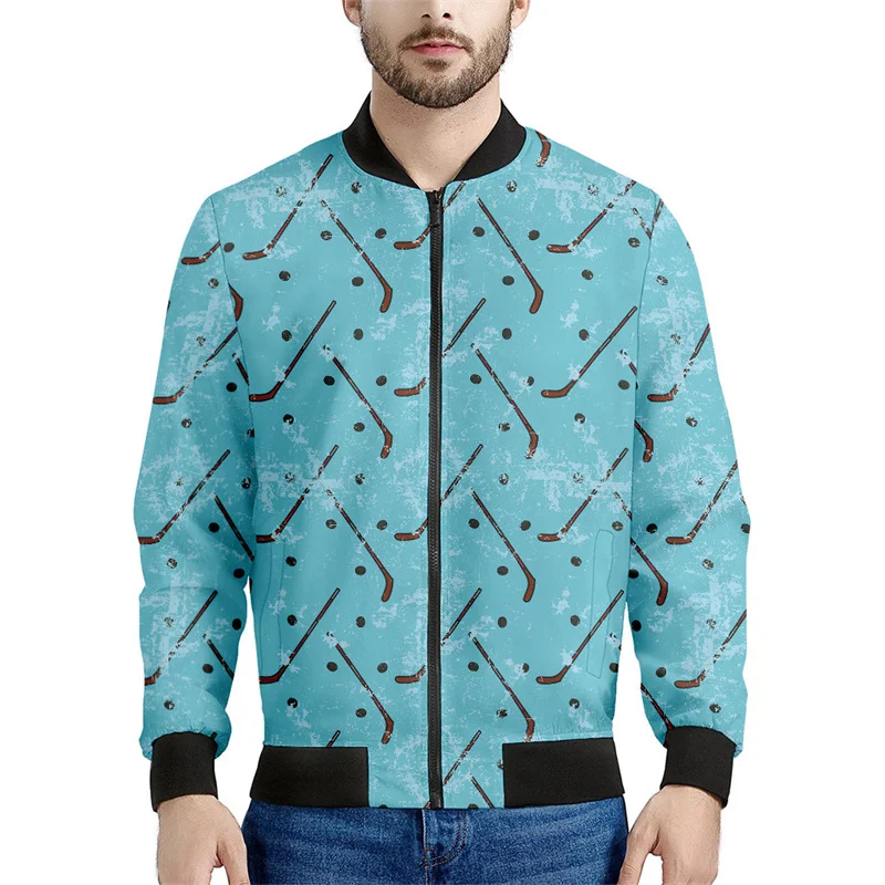 thumbnail image 1 of Chaqueta bomber con estampado de equipo de hockey para hombre, sudadera de manga larga en 3D, chaqueta bomber con cremallera de gran tamaño y estilo urbano, 1 of 4